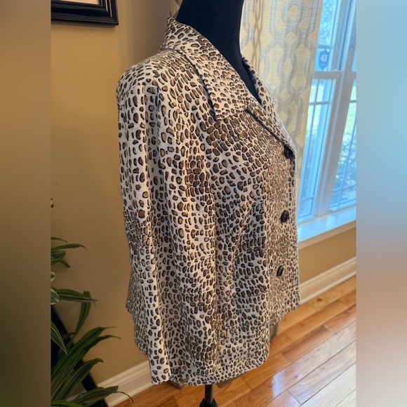 Pendleton Animal Cat Print Linen Blend Coat Blazer Jacket Brown/White Women Sz L - Picture 4 of 16